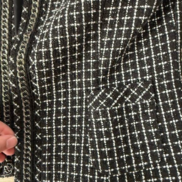 Antonio Melani Black White Tweed Blazer Jacket with Chain Detail Size 4 - Picture 3 of 9